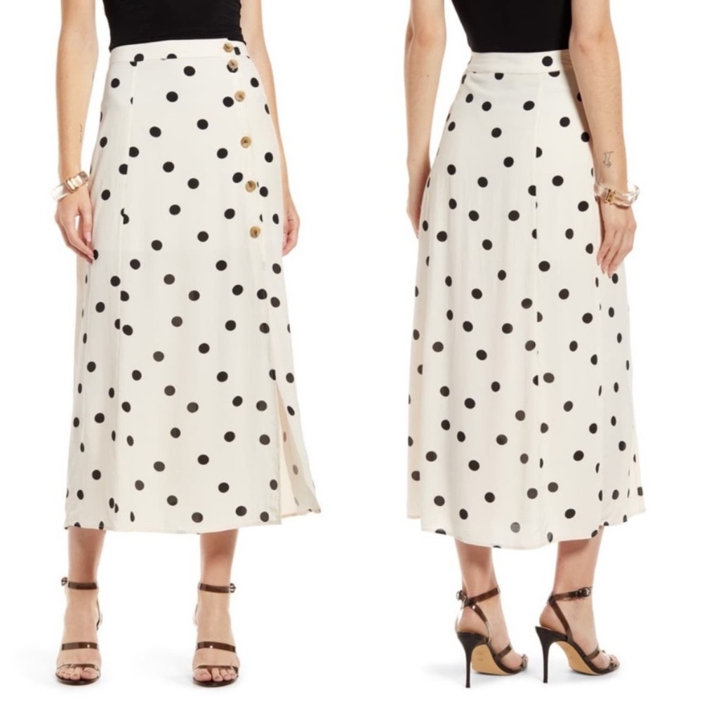 Something Navy High Rise Button Down Polka Dot Midi Skirt